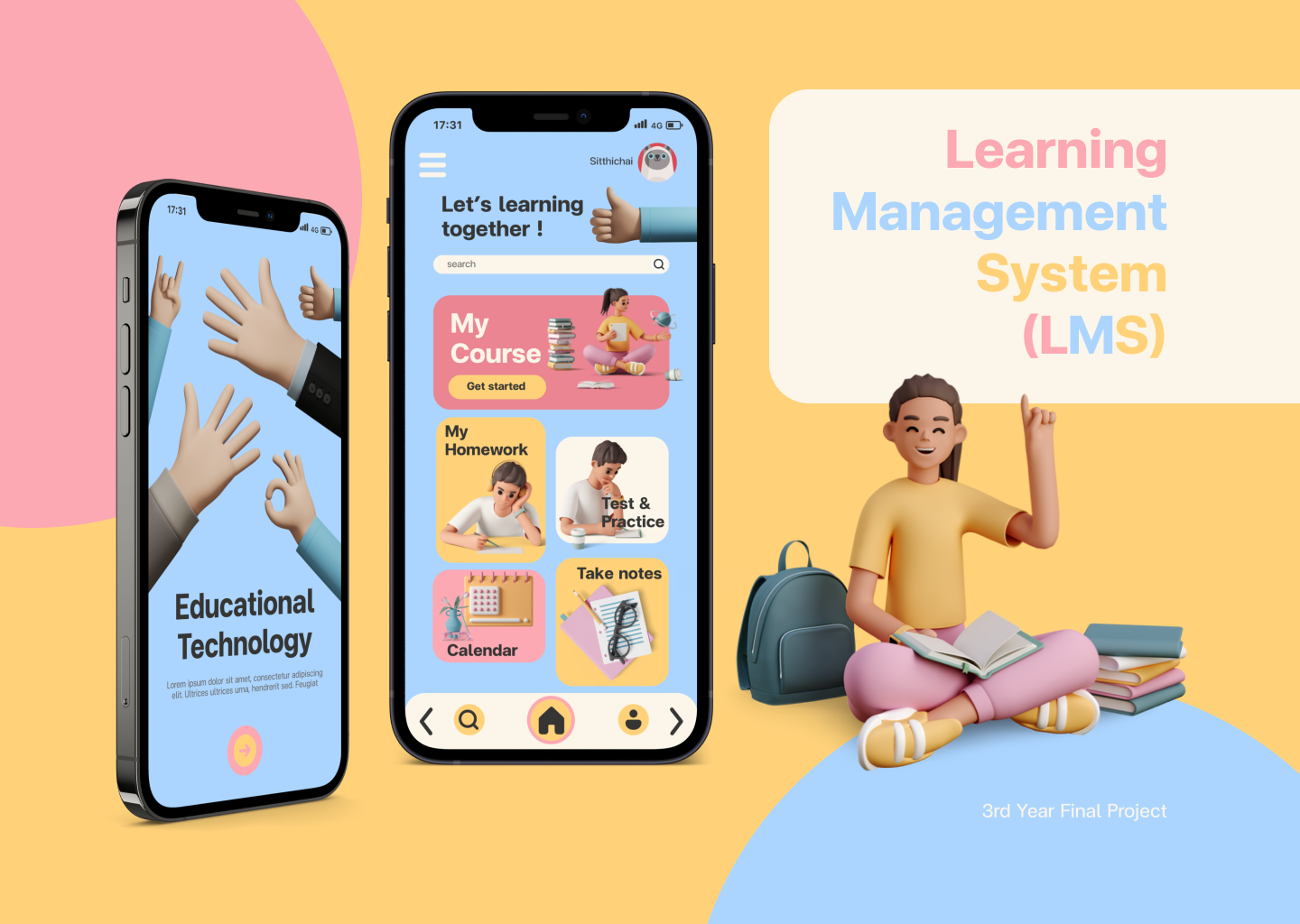 Learning Management System (3rd year final project) 3d colorful cute learning management system ui