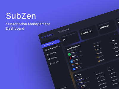 SubZen - Subscription Management Web & Mobile App dashboard figma spendings analytics subscription subscription management ui ux web design