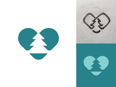 Heart Pine Tree bold flat fresh green heart iconic logo design logo designer love loving nature minimal minimalist natural nature negative space pine tree sketching