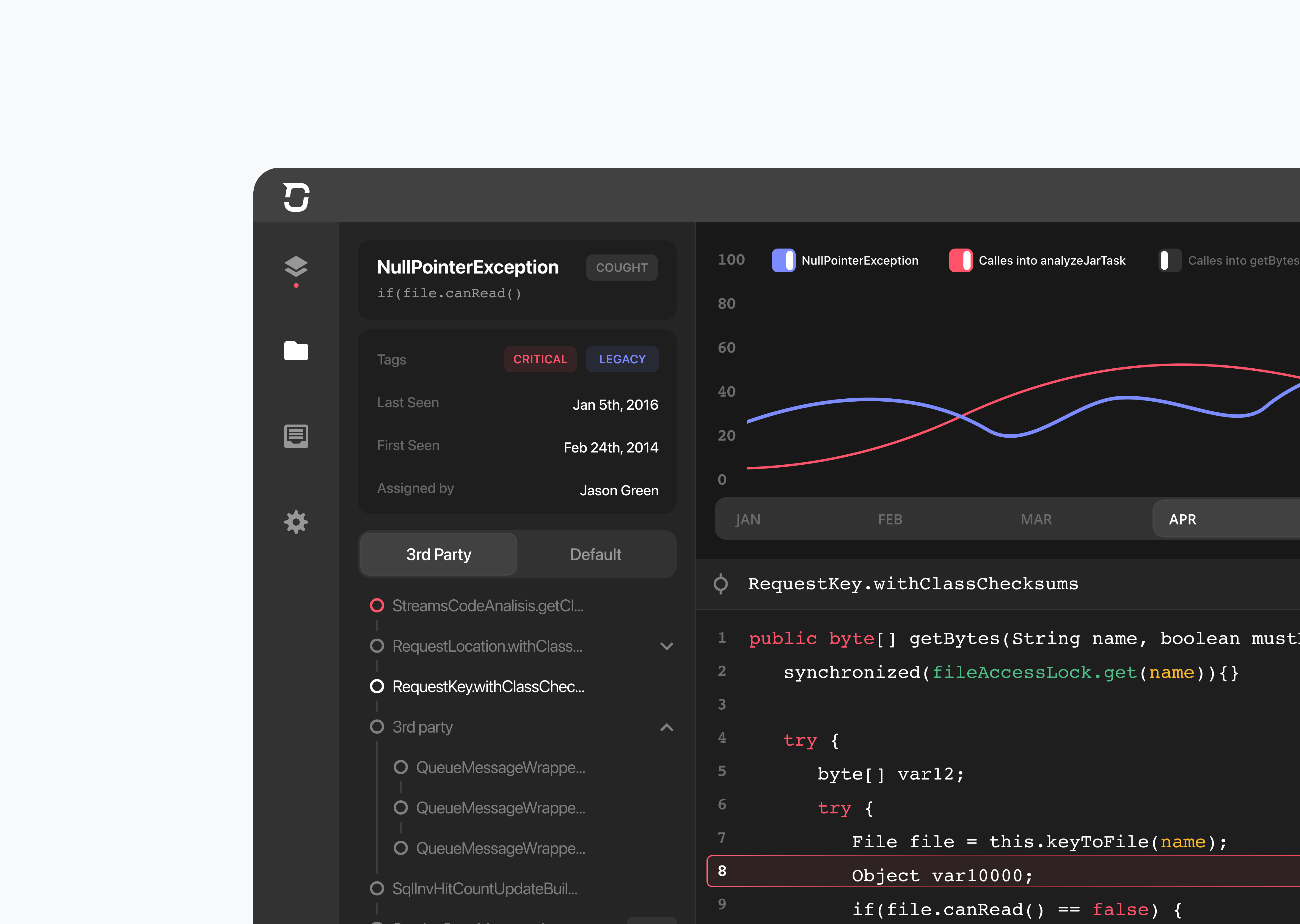 OverOps - Debugging in Production analytic analytics chart code coding dashboard debugging developers development exception java overops production qa rd scala takipi trends ui ux