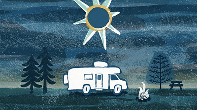 RVshare Total Solar Eclipse animation camping campsite eclipse event fire illustration moon nature rental rv rving rvshare sky sun total solar eclipse travel