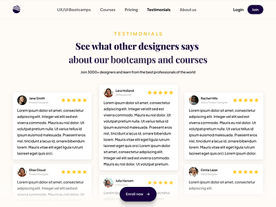 Testimonials • Reviews block dark ui design enroll header landing landing page light ui ligt rate rating review reviews star star rating stars testimonial testimonials web design web page