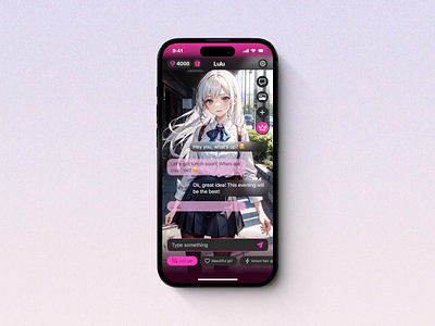 AI Girlfriend Chat App ai ai app ai chat ai game ai model app design application barbie black theme ai mobile black theme app chat app figma game app ios app mobile mobile design pink app prompt style uiux