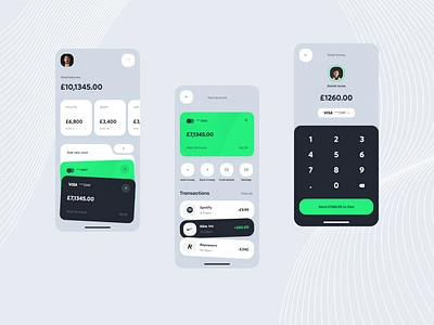 Bank App app bank bold clean curvy darkmode design finance green grey lightmode modern money product uiux usability