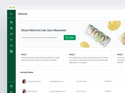 Referral Link • Fintech Interface 3d banner branding copy link dailyui fintech get bonus instrustion invite friend list money money app money transfers product design referral link rewards ui uiux uiux design web app