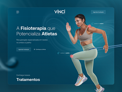 Vinci Physiotherapy Website Landing Page 3d adobe xd athlete blur elementor figma graphic design landing landingpage modern onepage physiotherapy sport ui website wordpress