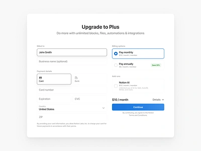 Notion Redesign - Pricing Modal blue branding clean design design concept fields fields design light theme minimal minimalist modal notion notion redesign pricing pricing modal redesign ui upgrade ux white