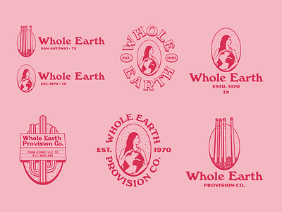Whole Earth Provision Co. Badges austin badge cactus desert earth illustration lockup mother outdoor planet procreate smokestack texas typography vintage woman