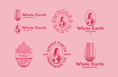 Whole Earth Provision Co. Badges austin badge cactus desert earth illustration lockup mother outdoor planet procreate smokestack texas typography vintage woman