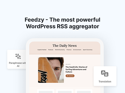 Feedzy - WordPress RSS aggregator branding design figma illustration logo marketing minimal ui ux ui website wordpress design