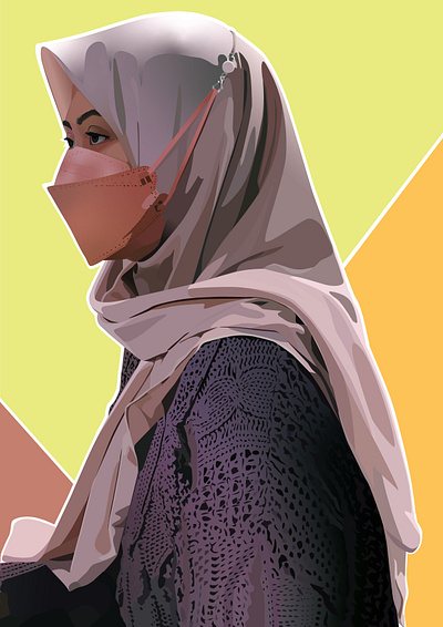 Vector Hijab Girl With Mask animation beautiful design girl hijab illustration vector