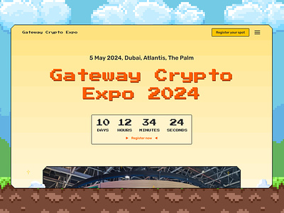 Gateway Crypto Expo - Crypto Landing Page 8-bit concept 8 bit blockchain countdown crypto discussion topics hover landingpage pixel pixel style speakers ui videogame web design