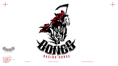 BONES RACING HORSE WITH LETTERING CUSTOME animal art bone branding custome design graphic graphic design grim horse illustration lettering logo rscing horse skeleton skull vector