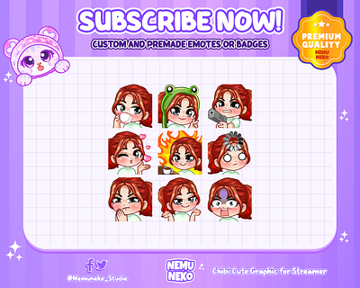 Custom Chibi Girl Emotes❤️ animation chibi emotes chibi girl emotes custom design cute emotes design discord emotes emotes graphic design illustration kawaii emotes open commission original character twitch emotes