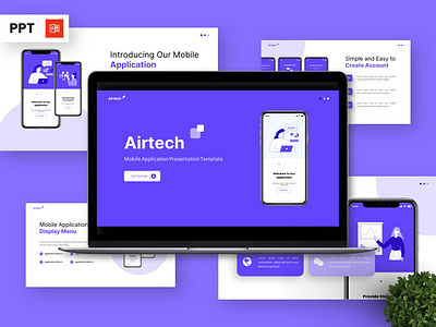Airtech - Mobile Application Powerpoint Templates infographic interface mockup portfolio powerpoint presentation saas