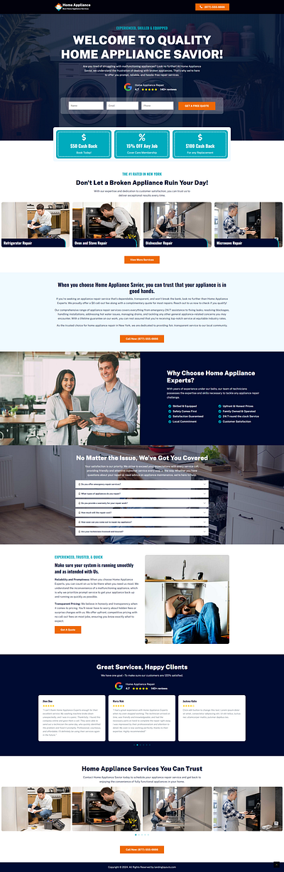 Quality Home Appliance Repair Lead Generation Landing Page branding design landing page lead generation template wordpress