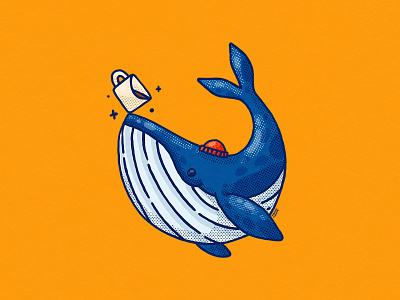 Balance I 2d balance balancing blue whale coffee coffee cup drawing illustration illustrator nautical ocean whale