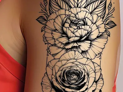 Carnation and Rose Tattoo - Birth Flower Tattoo ornamental tattoo