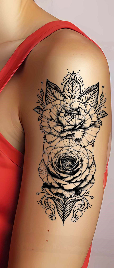 Carnation and Rose Tattoo - Birth Flower Tattoo ornamental tattoo