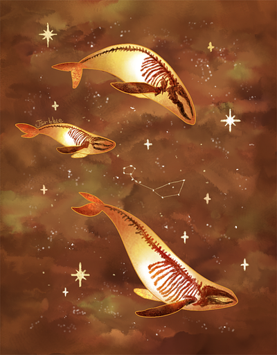 starry whales digital watercolor illustration watercolor art