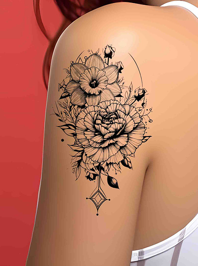 Carnation and Daffodil Tattoo - Birth Flower Tattoo graphic design ornamental tattoo