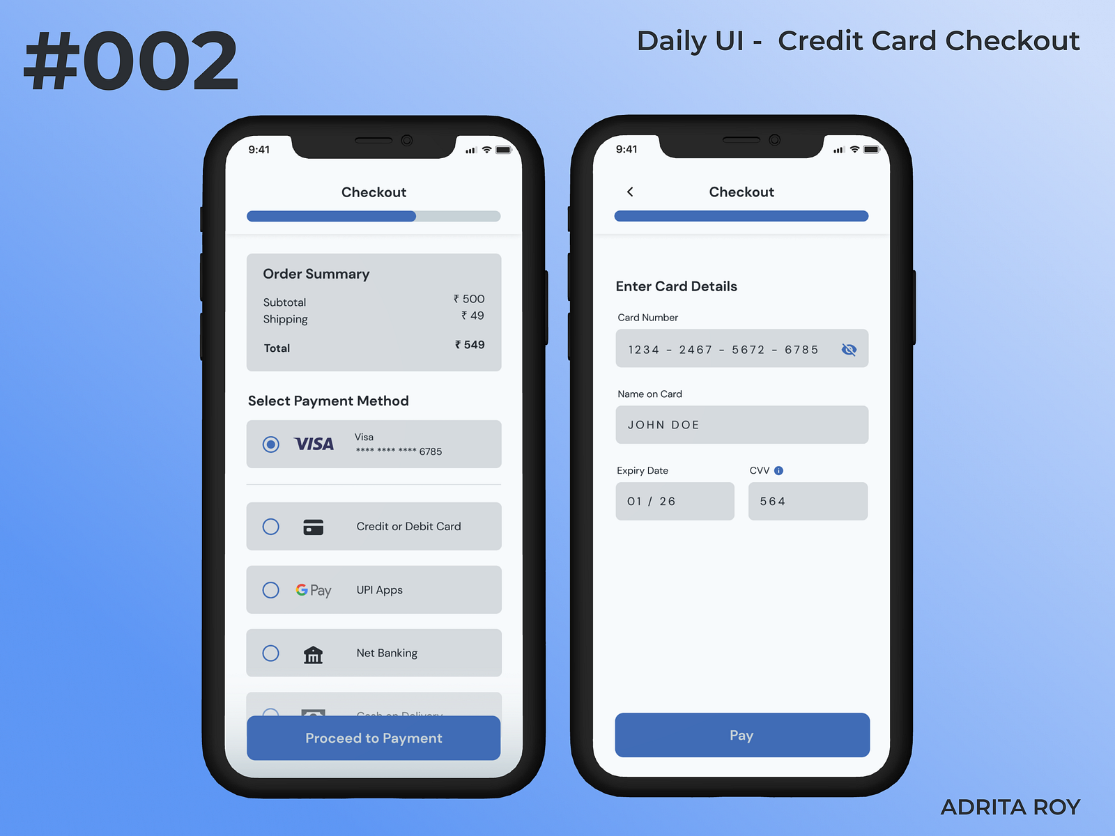 Daily UI 002 - Credit Card Checkout by Adrita Roy on Dribbble