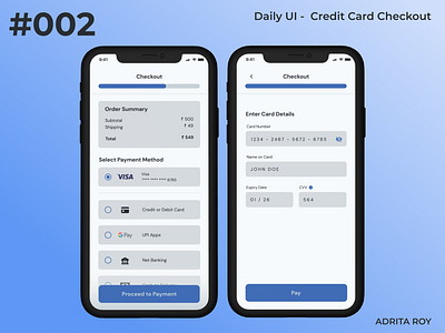 Daily UI 002 - Credit Card Checkout credit card checkout dailychallenge dailyui design designprocess designthinking figma mobile mobile app prototype ui ui design uiux ux