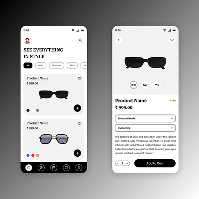 Eyewear Mobile App coolers dailyui eyewear figma mobileapp ui uidesign uiux uiuxdesign ux uxdesign