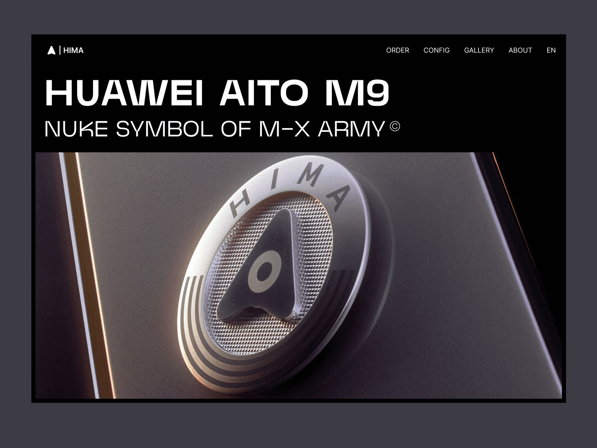 Hima Huawei showroom - portfolio app app design automobile brutalism car clean dark free font gallery image portfolio slider typography ui webdesign