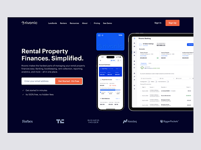 Rivonic – Home Page banking finance hero image home page rental property ui uiux web website webdesign