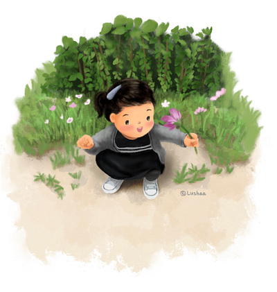 jiwoo - flower charactor child illustration