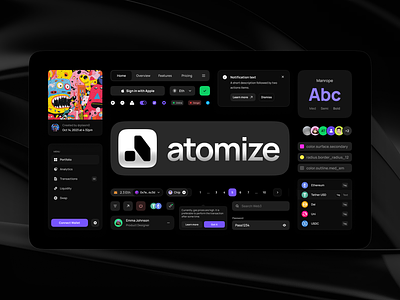 We are live on Product Hunt 🚀 atomize branding components dark theme design system figma launch logo product hunt typography ui web3