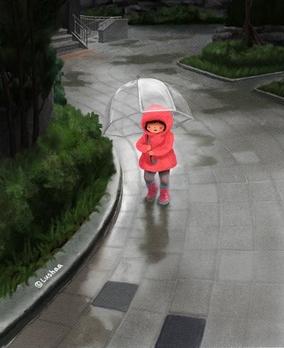 jiwoo - rain charactor child drawing illustration
