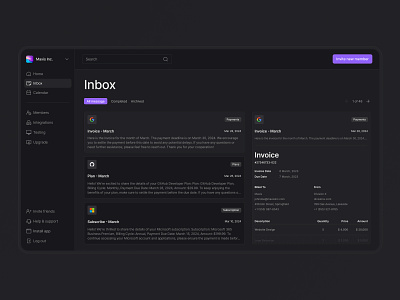 Dashboard - Inbox 💥 clean dailyui dashboard design figma gray inbox message minimal purple sidebar text ui uiux ux whiteblack