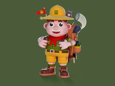 Happy Hiker 3d backpacker blender boyscout character guy hiker hiking illustration kid man model modeling scout