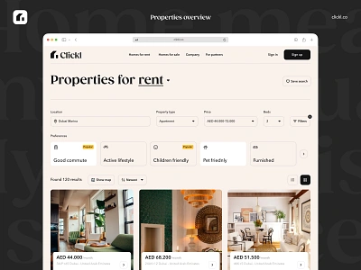 Clickl - Platform Desktop apartment branding building clickl estate flat graphic design home house housing property property app real estate design real estate marketplace ui unikorns ux