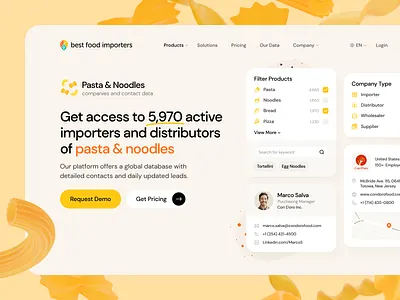 B2B SaaS Platform — Product page UI b2b design figma food foodtech landing landing page page pasta product saas ui web web design webdesign yellow