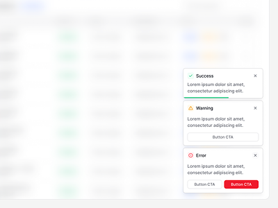 Notification types bottom right cta error light mode notification success toast warning