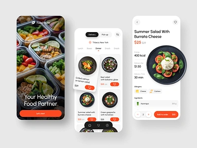 Healthy Food Delivery App app app design colourful delivery design food food delivery app healthy inspiration interface mobile mobile ui nutrition orange ui ui design uiux user interface ux design uxui