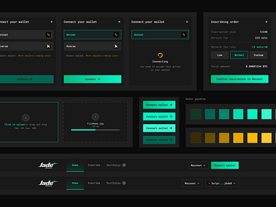 UI Kit • Dark theme - ARdinals buttons color palette components dark design design system loading navbar ui ui kit upload wallet