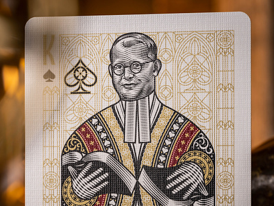 Dietrich Bonhoeffer (King of Spades) design engraving etching illustration peter voth design playing cards vector