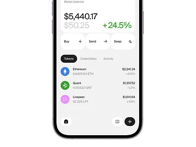 Tab bar animation → Wallet activity app balance bitcoin blockhain buy concept crypto design ethereum finance history nfts send swap tokens ui ux wallet