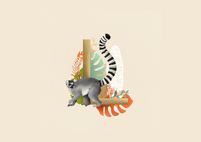 Lemur L 36 days 36 days of type 36daysoftype animal illustration brand identity children books children illustration childrens illustrator design illustration illustration inspiration illustrator lemur lemur illustration lemurs lettering design plant illustration type illustration wildlife art wildlife illustration