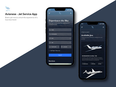 Mobile app - Avianese Jet service app app design design landing page design mobile design private jet booking app ui ui design uiux user experience design user interface design ux web design website design