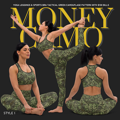 Money Camo: Tactical Green Camouflage Pattern with 100 Bills graphic design yoga outfit