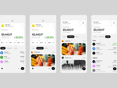 Tokens → Collectibles → Activity blockhain concept crypto finance graphic design ui wallet