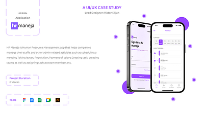 A thumbnail for a case study on a Human Resource management app app cover picture landing page thumbnail ui ux ux design