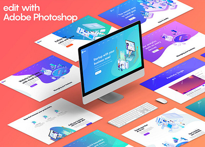 Isometric Website Screens Mockup 1.0 branding creator kit design device mockup isometric mockup landing page mockup screen mockup webdesign website