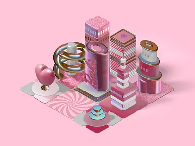 City Barbie 3d barbie city heart illustration isometric pink spline town