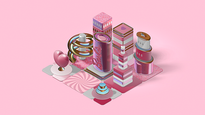 City Barbie 3d barbie city heart illustration isometric pink spline town